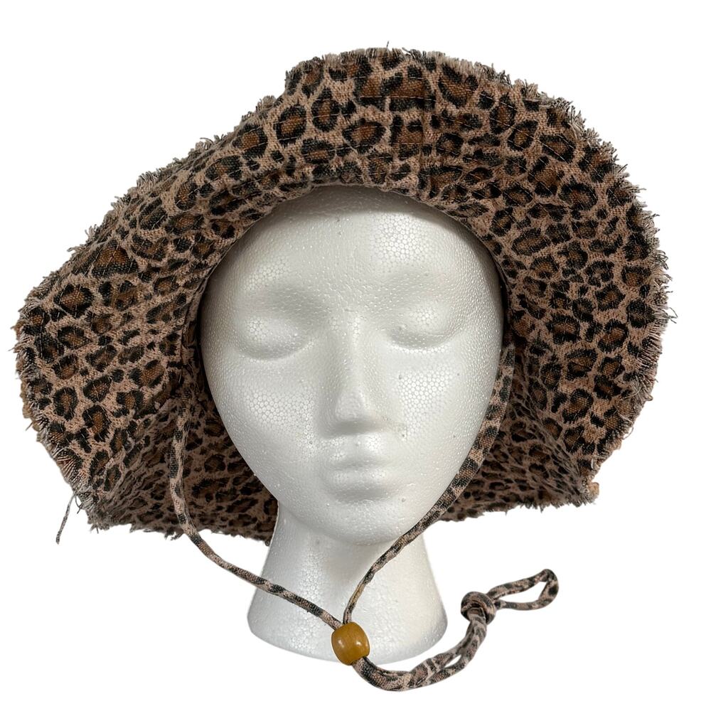 Leopard Print Reversible Wide Brim Bucket Hat Festival Boho Pocket Edgy One Size